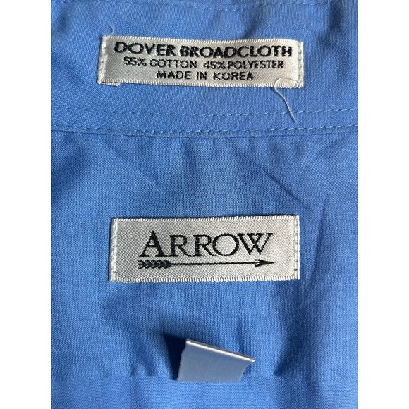 Arrow Men's Dover Broadcloth Blue Short Sleeve Button Up Business Shirt Size XL - Picture 4 of 6